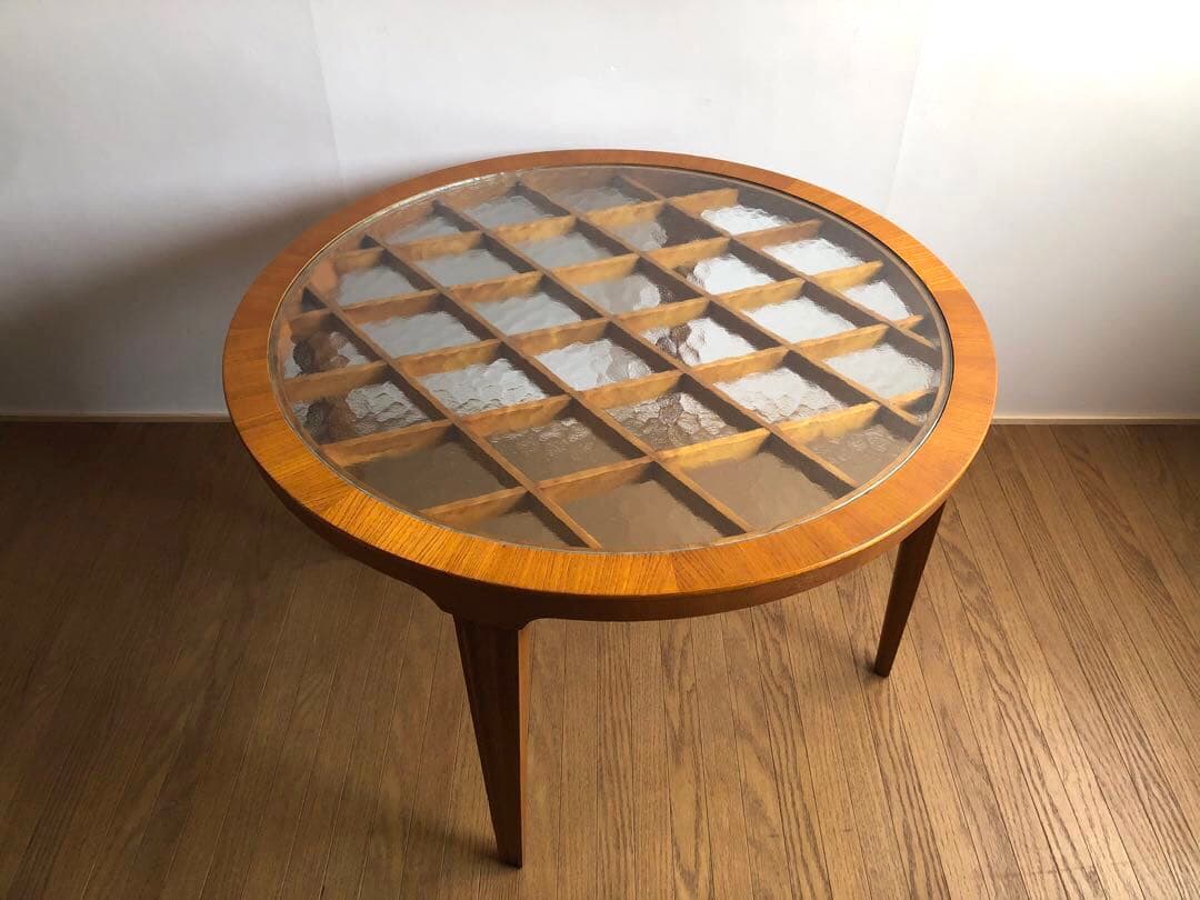 北欧ヴィンテージ デンマーク製 ラウンドテーブル コーヒーテーブル 工芸ガラス