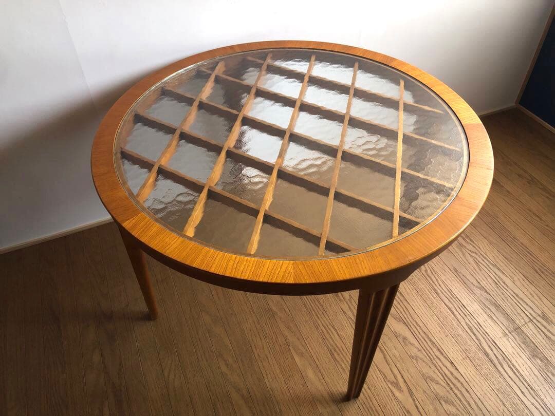 北欧ヴィンテージ デンマーク製 ラウンドテーブル コーヒーテーブル 工芸ガラス
