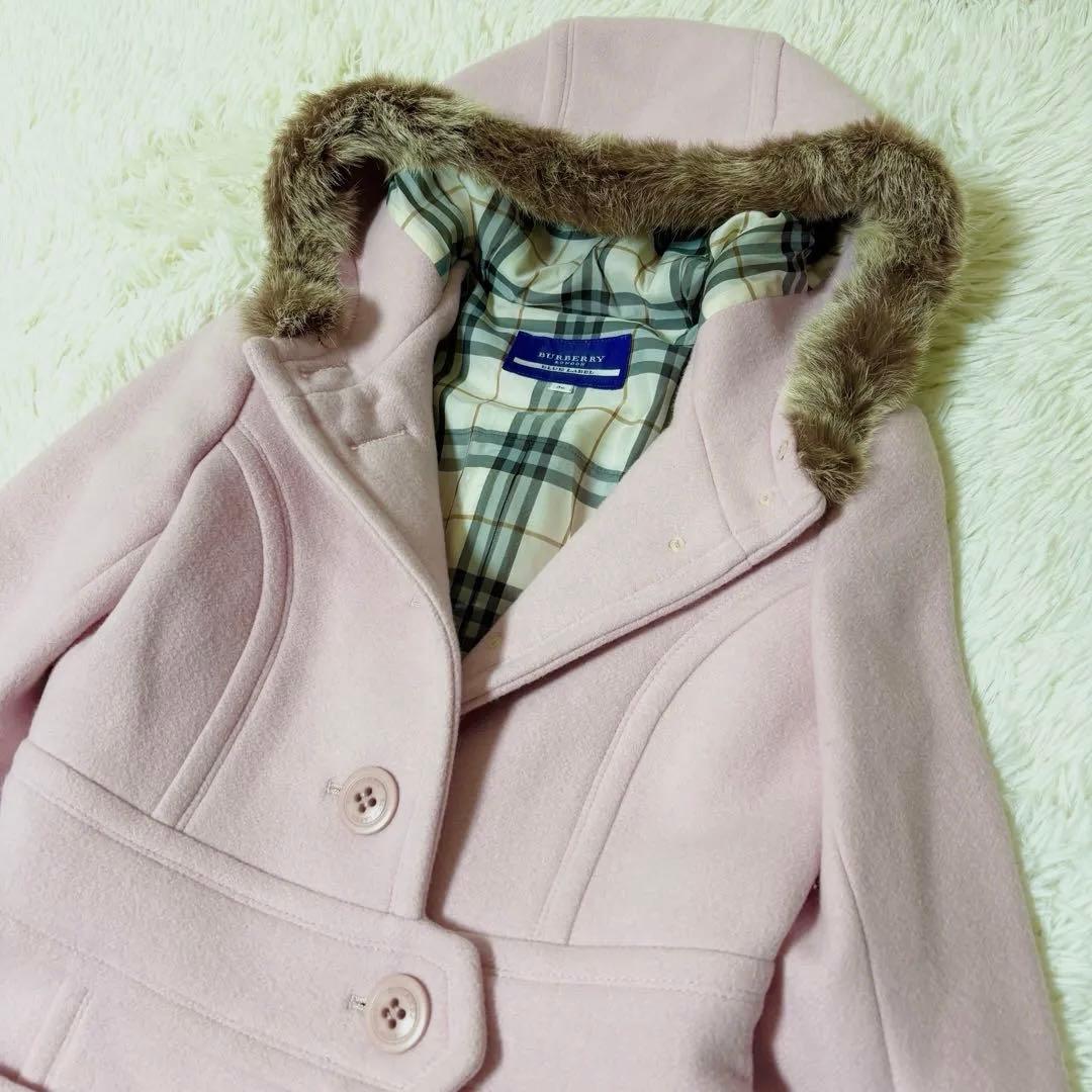 モア様リクエスト✨バーバリーブルーレーベル ピンク カシミヤ混 フード コート