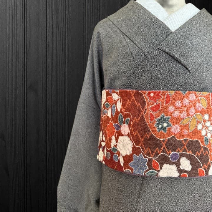 *着物反物*　辻ヶ花と灰紫紬　大人の兵児帯　半幅帯　長尺460cm