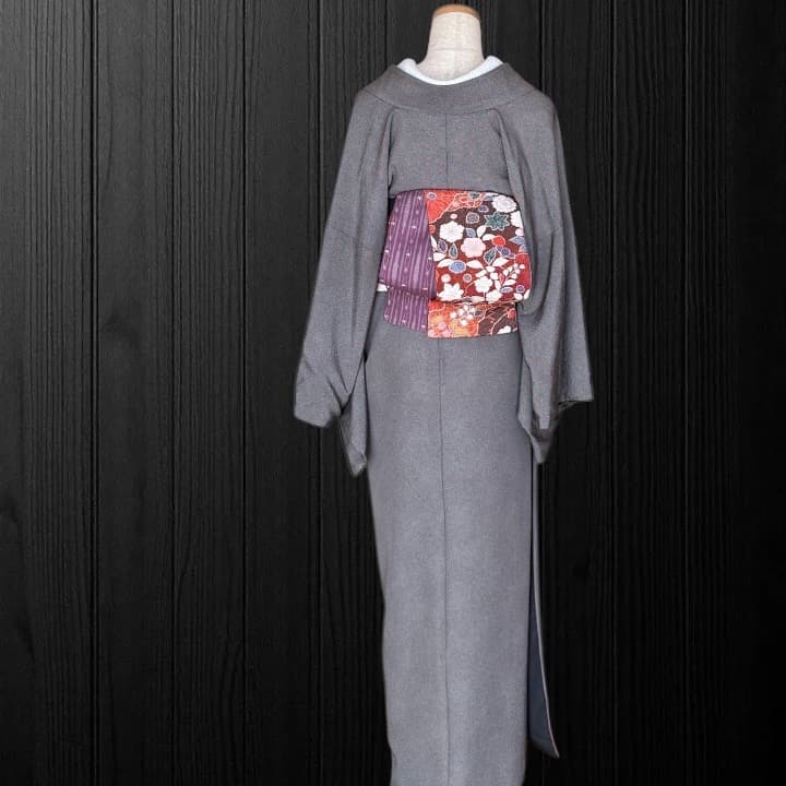 *着物反物*　辻ヶ花と灰紫紬　大人の兵児帯　半幅帯　長尺460cm