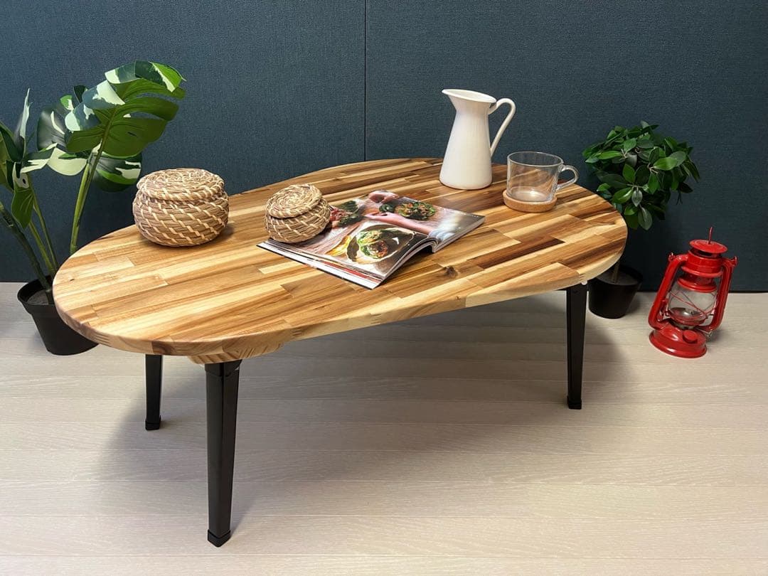 【送料無料】 ローテーブル だるま形 90cm 60cm アカシア 折りたたみ脚