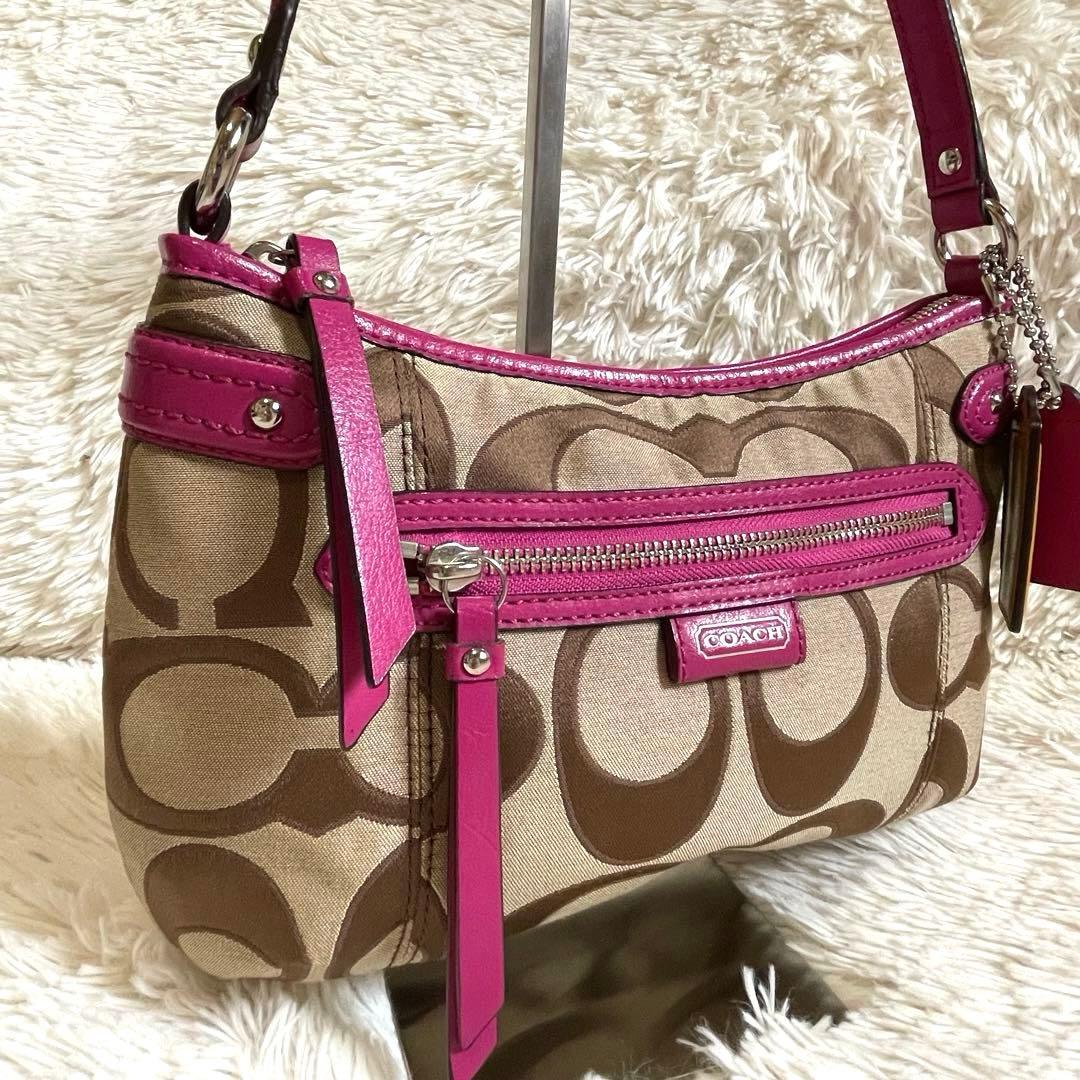 未使用級✨コーチ ワンショルダー バッグ シグネチャー ベージュ×ピンク