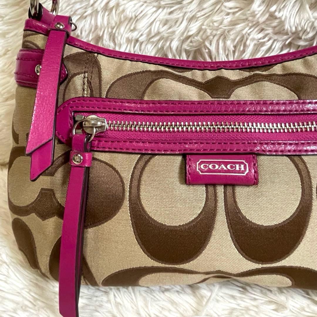 未使用級✨コーチ ワンショルダー バッグ シグネチャー ベージュ×ピンク