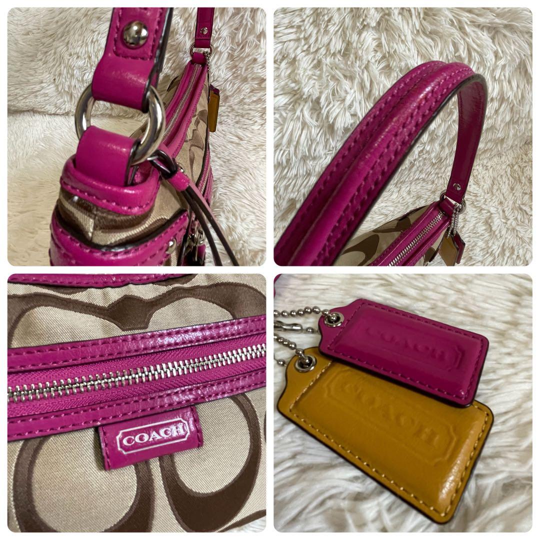 未使用級✨コーチ ワンショルダー バッグ シグネチャー ベージュ×ピンク