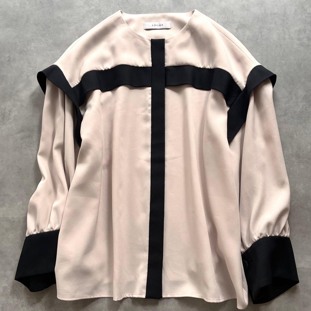 美品 アドーア バイカラー ジョーゼット ブラウス ライトベージュ 洗える 完売