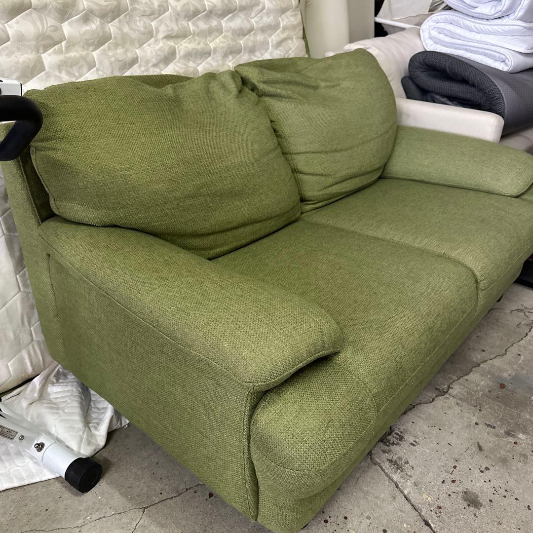 グリーン ファブリック 2人掛けソファ