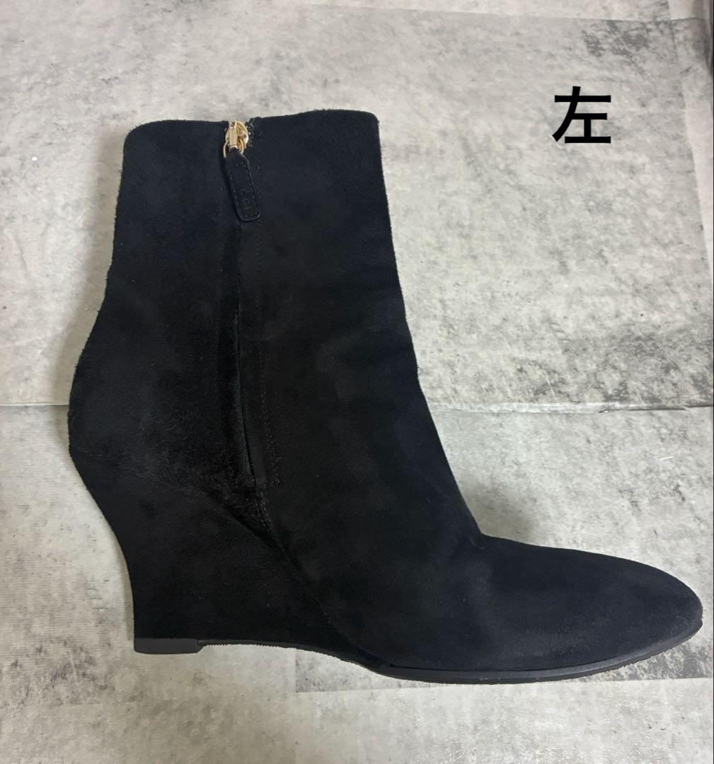 ロゴ入り★グッチ　ウェッジソール　スエード　ショートブーツ　ブラック　黒