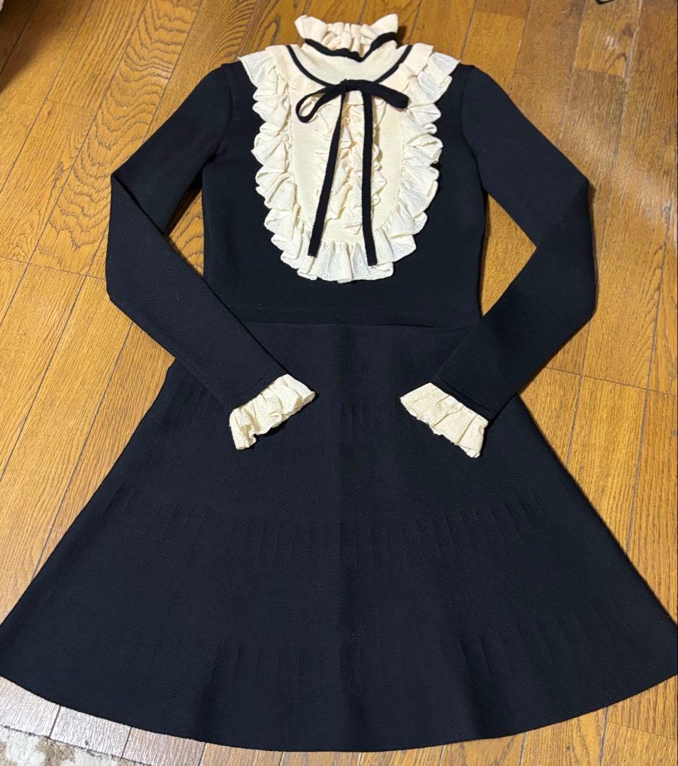 blugirl ブルマリン ブルーガール フリルニットワンピース　黒　40