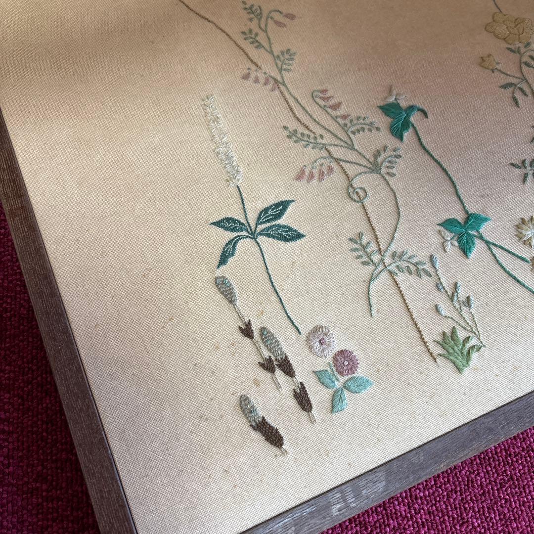 衝立　仕切り　枕屏風　花柄刺繍　アンティーク　骨董　送料込み