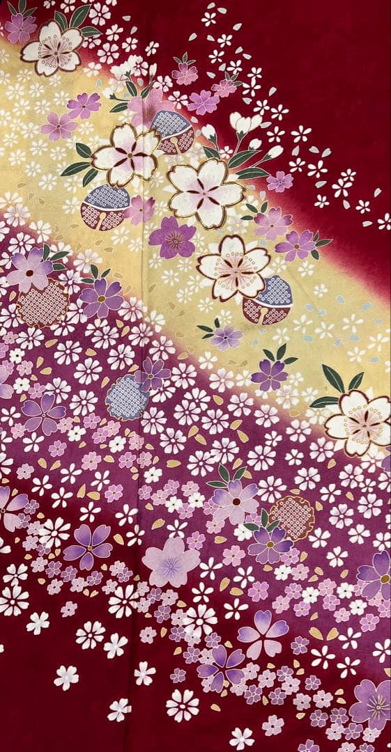 振り袖　フルセット　別誂長襦袢付　成人式　赤　桜　金彩加工　刺繍入り　686