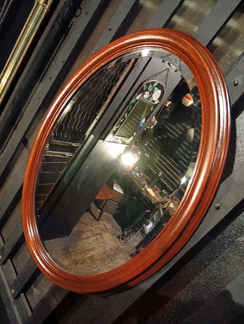 クラシックスタイル 木製壁掛け鏡 楕円形