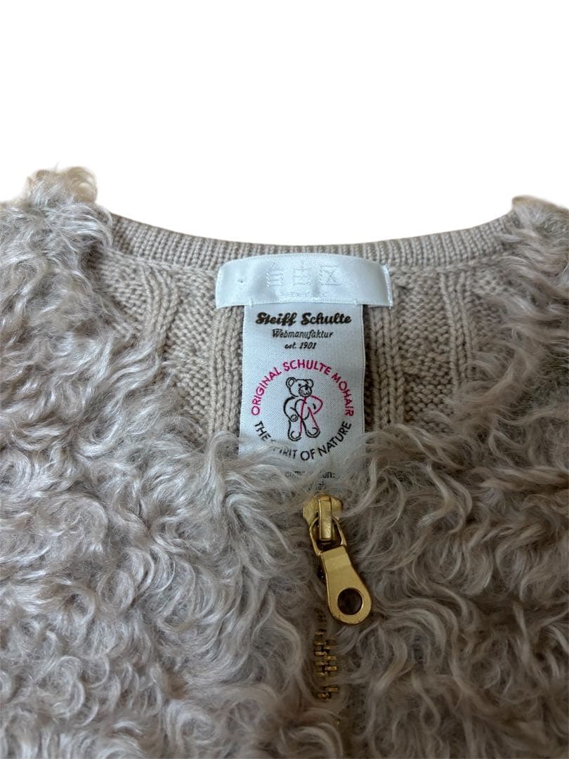 自由区 テディファー コンビ ニット カーディガン 異素材 モヘヤ　38