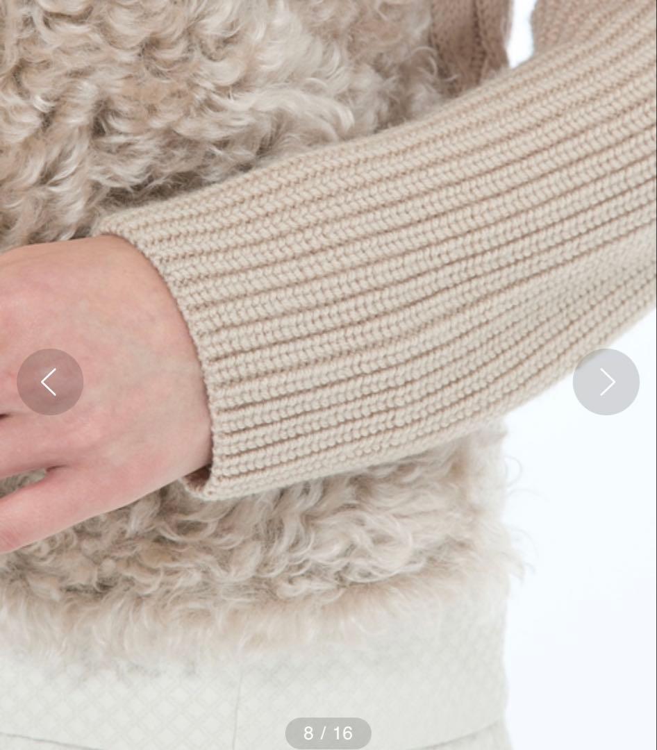 自由区 テディファー コンビ ニット カーディガン 異素材 モヘヤ　38