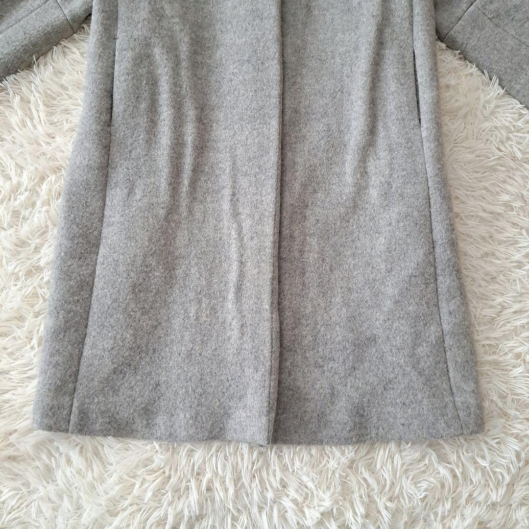 日本製 エブールꕤウール混 ロング ガウンコート ボタンレス グレー 厚手 36