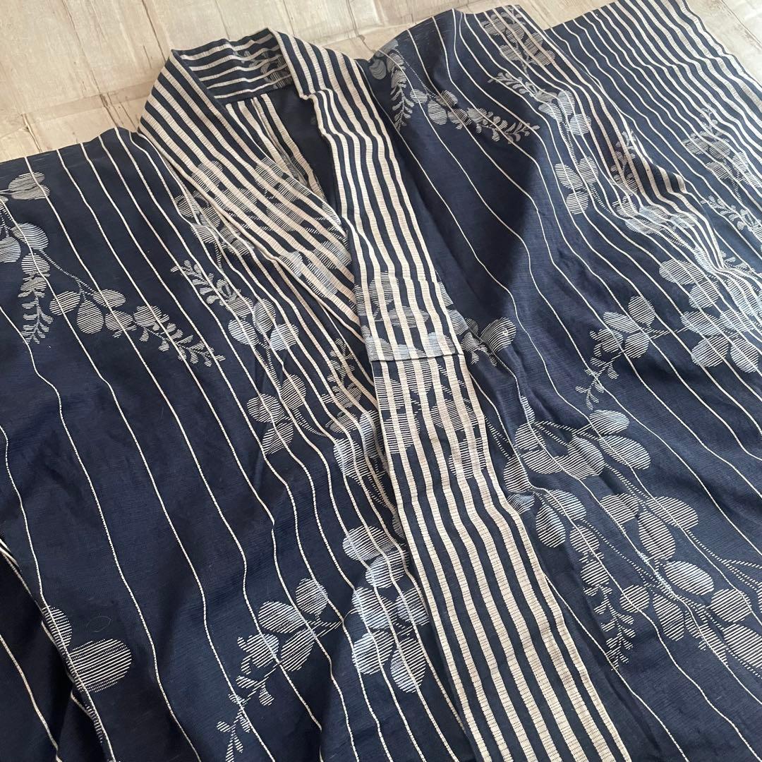 美品　夢工房　現代綿呂　単色　浴衣 着物　夏物　紺