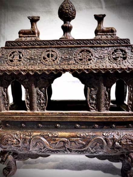 銅器仏教 二龍戯珠八宝香炉 古美術 コレクション品 銅製 工芸品 彫刻装飾品置物