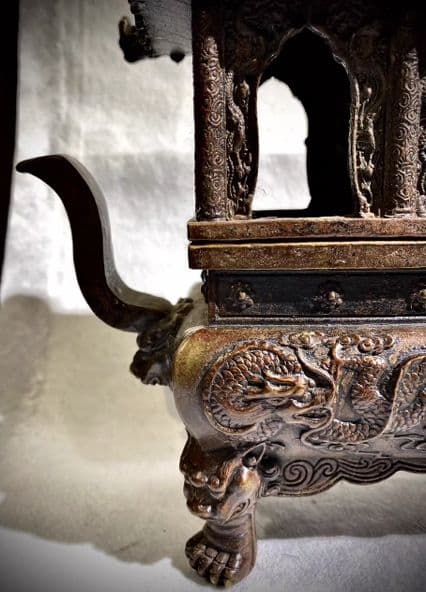銅器仏教 二龍戯珠八宝香炉 古美術 コレクション品 銅製 工芸品 彫刻装飾品置物