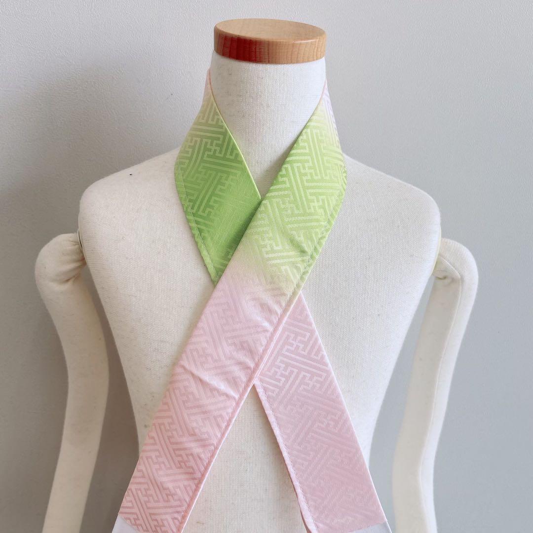 フルセット　七五三　７歳女の子　赤　桜蝶　未使用袋帯　緑地　簡単半衿　7093