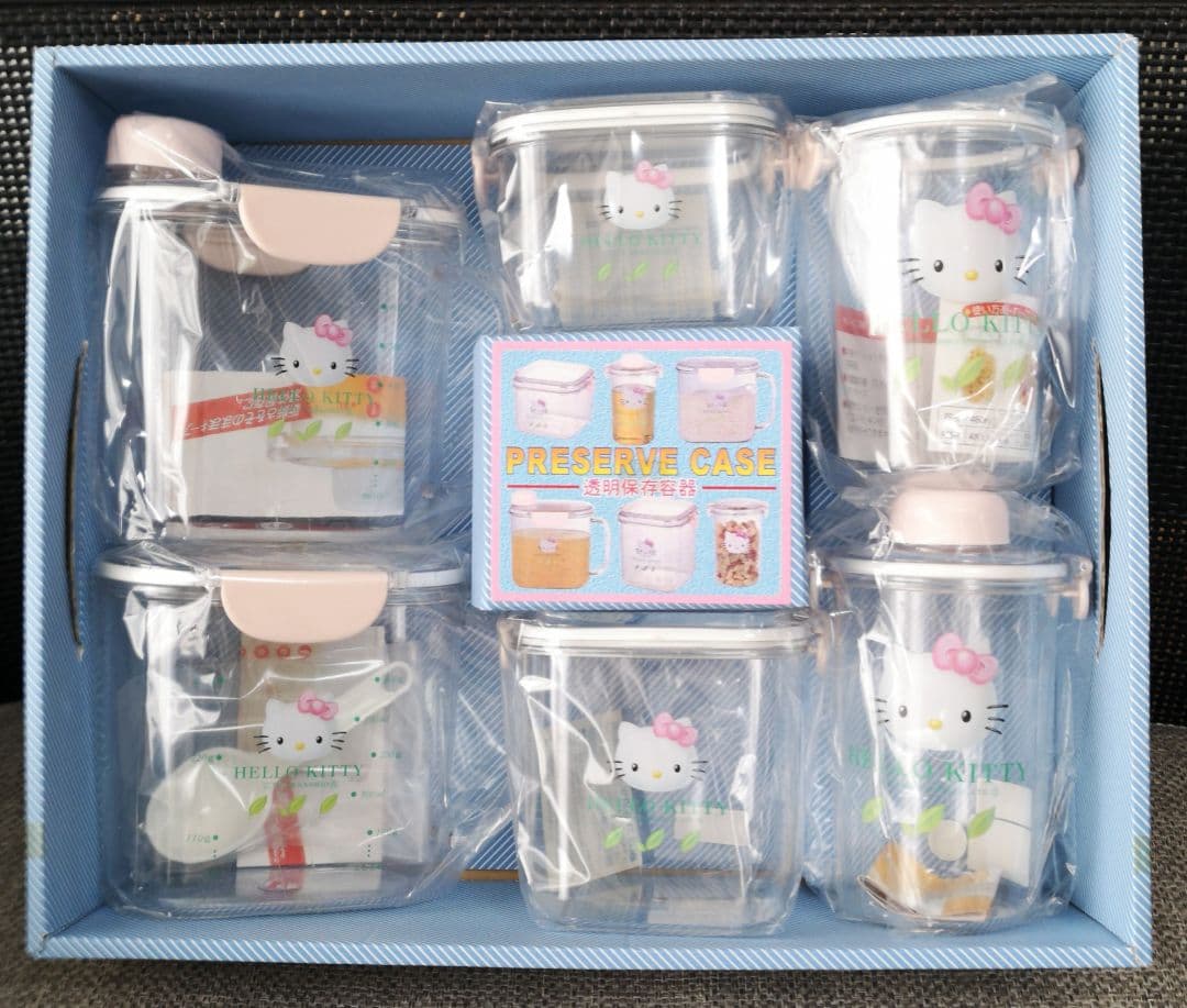 ハローキティ　透明保存容器　6個セット　1998年製　リーフ柄　日本製
