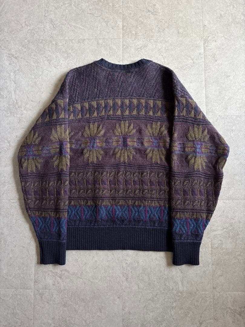 70s USA製 PENDLETON ウールニット ネイビー 総柄 美品