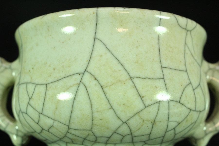 中国美術 哥釉 双耳 香炉(K-XA884)