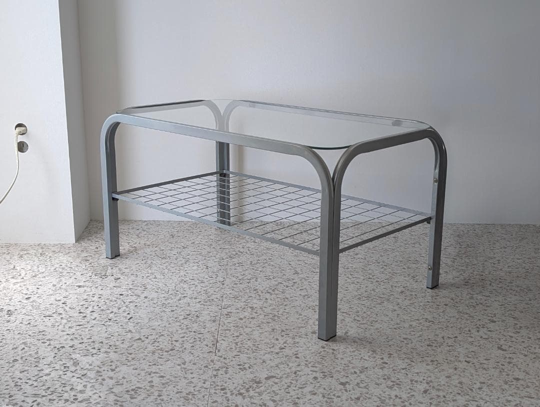 90s ビンテージ メタルフレーム ガラス テーブル スペースエイジ ポップ