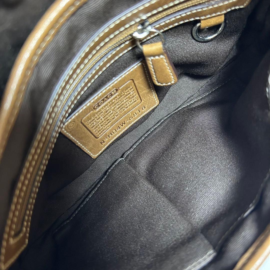 【美品/保存袋付】コーチ 6818 シグネチャー ワンハンドバッグ 肩掛け 茶