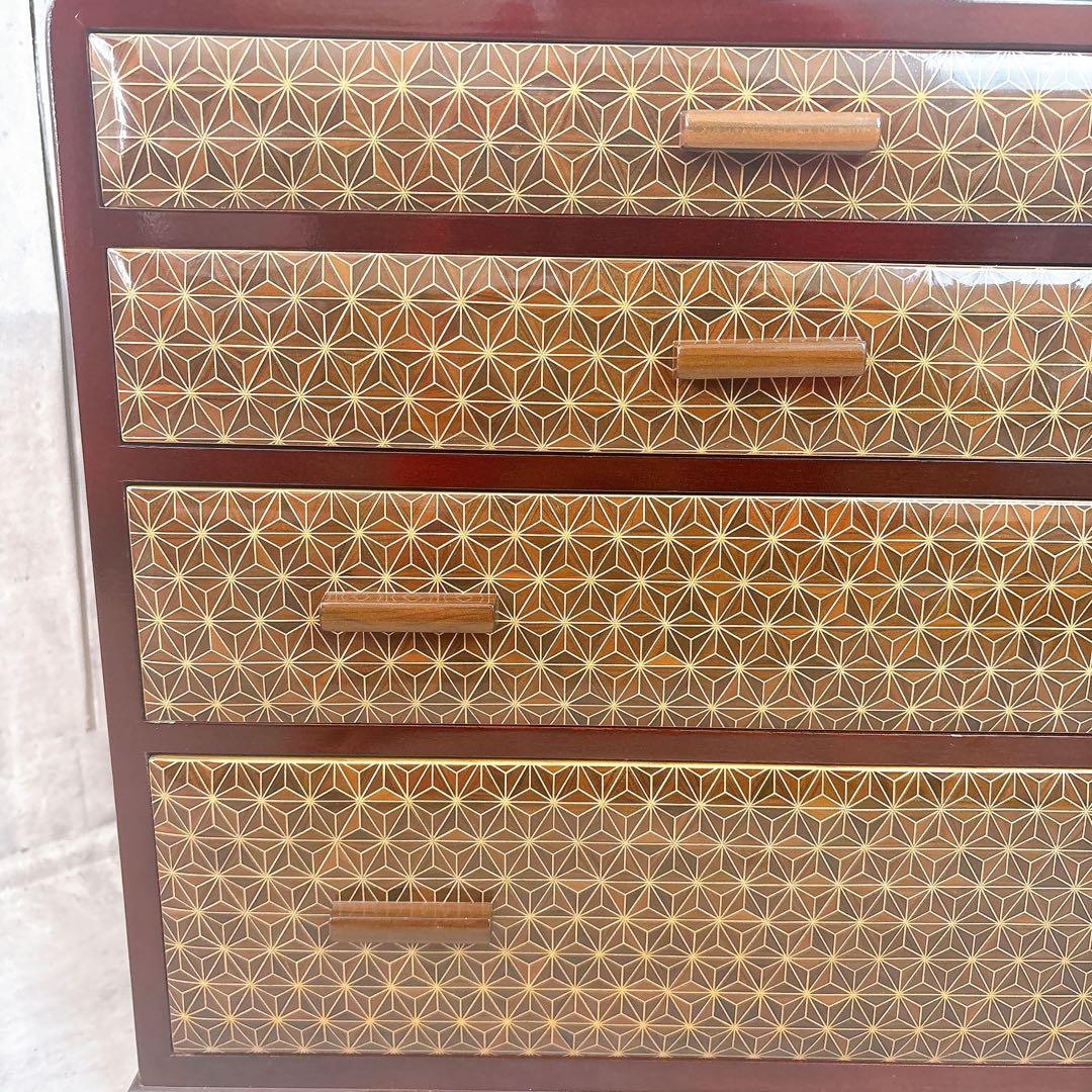 【極美品】露木清次作 箱根寄木細工　麻の葉模様 小箪笥　民芸家具
