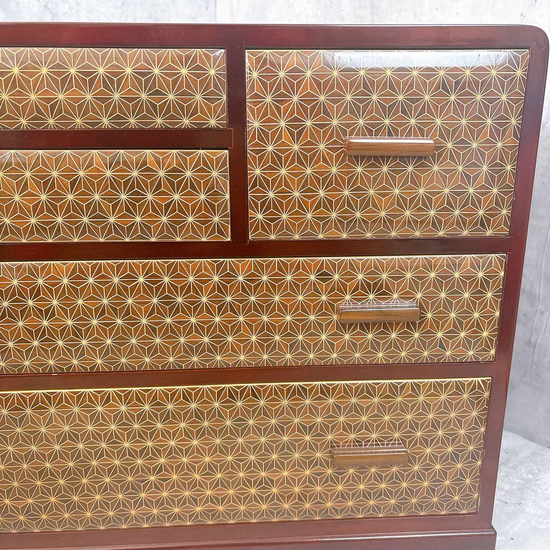 【極美品】露木清次作 箱根寄木細工　麻の葉模様 小箪笥　民芸家具