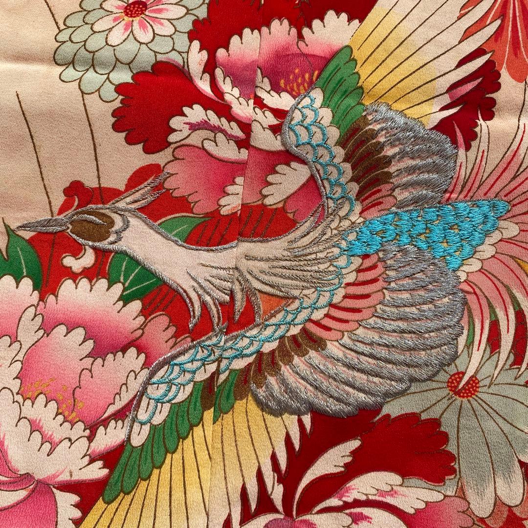 アンティーク　七五三　正月　子供用 花柄 鳳凰刺繍 着物