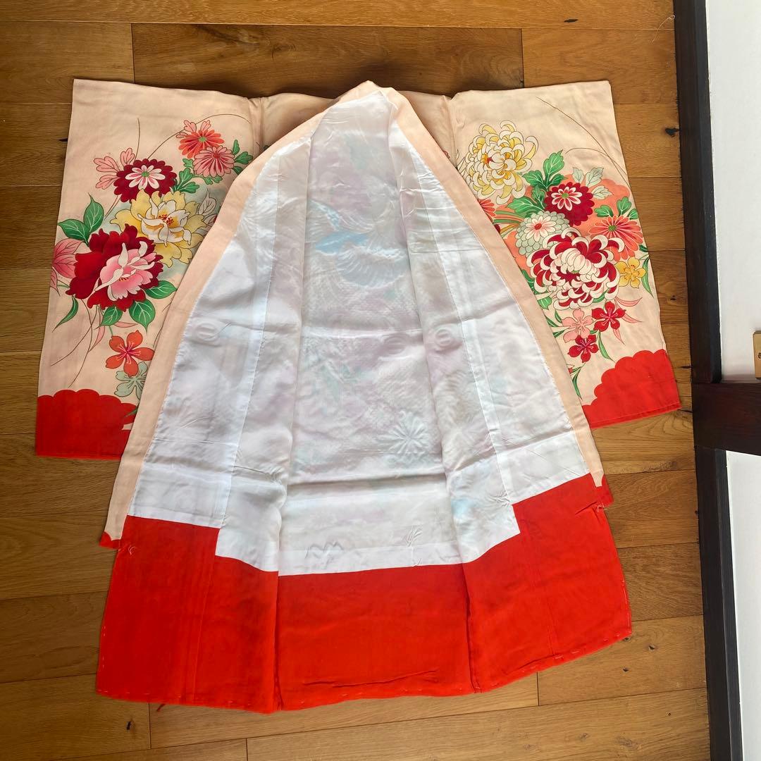 アンティーク　七五三　正月　子供用 花柄 鳳凰刺繍 着物