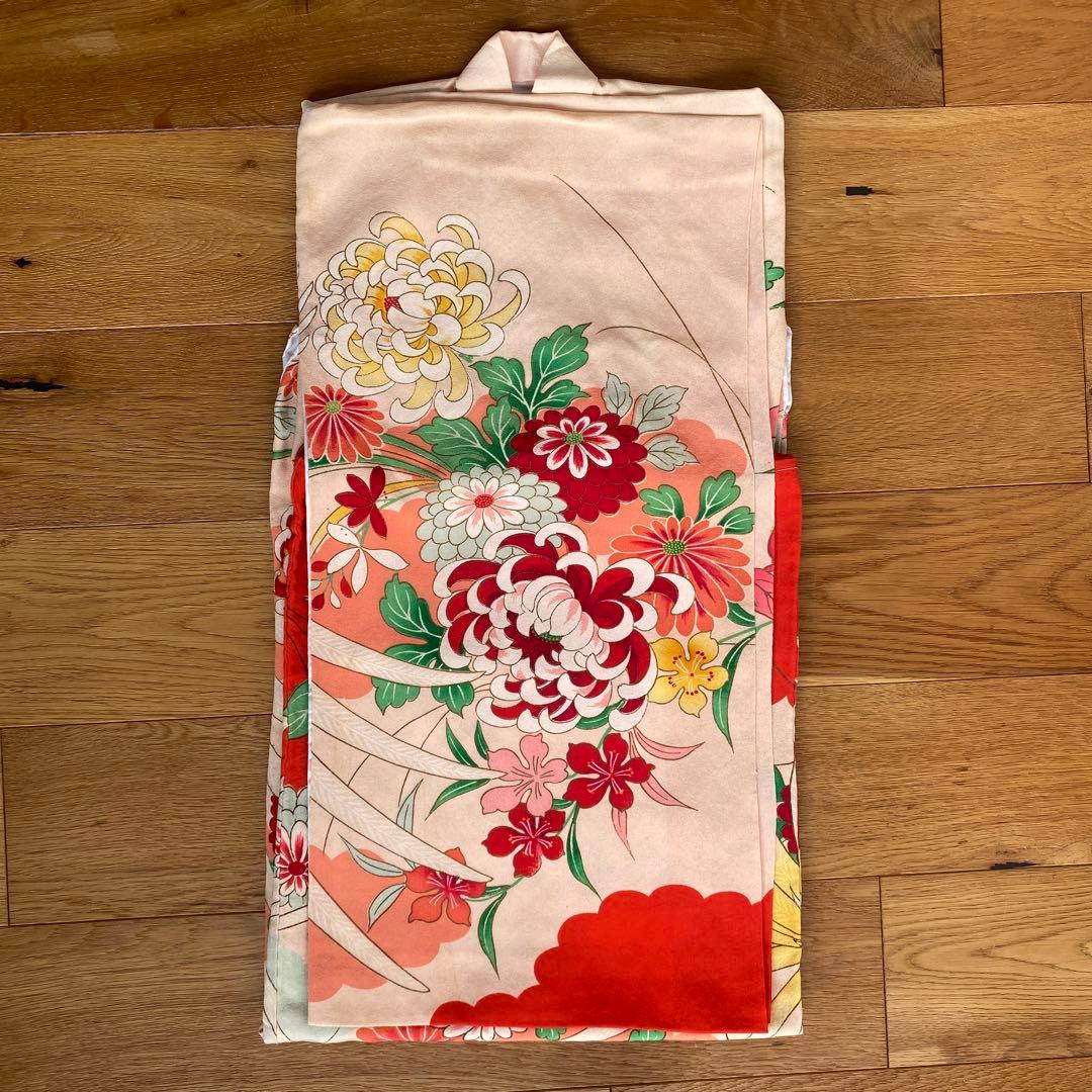 アンティーク　七五三　正月　子供用 花柄 鳳凰刺繍 着物