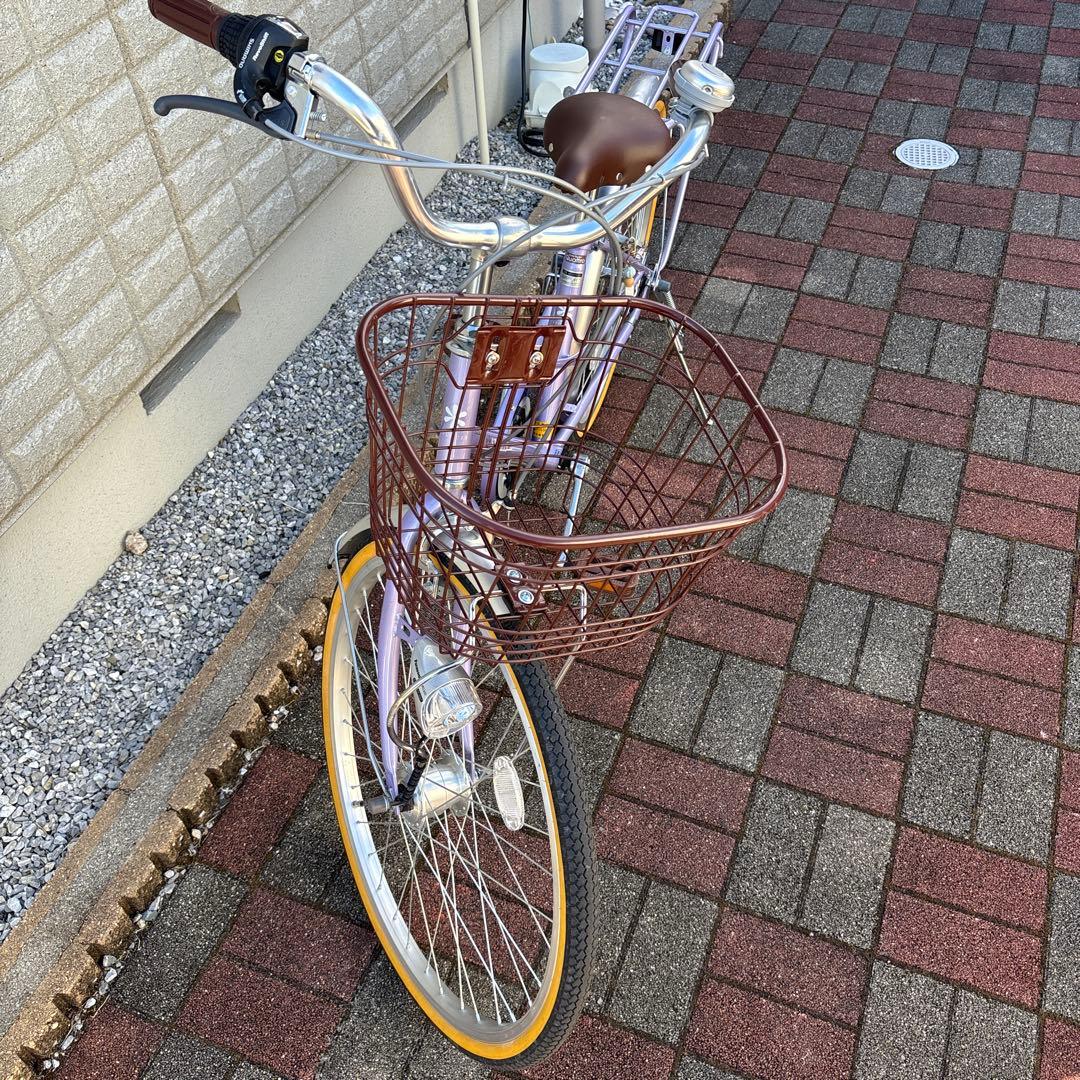 美品　 子ども　24インチ　自転車　パープル シティサイクル バスケット付き