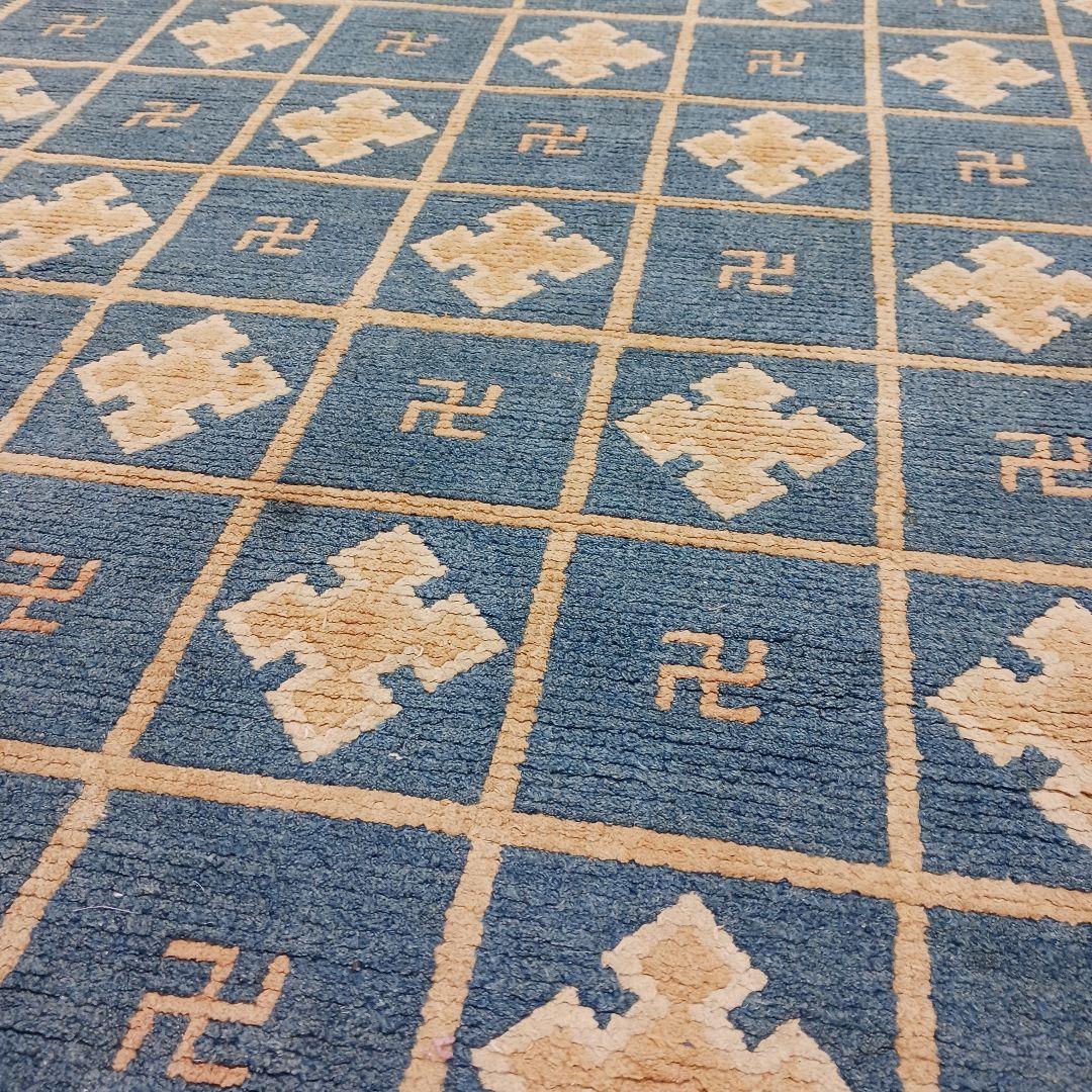 Y1128-2 幻の古緞通 赤穂緞通 卍格子文段通 絨毯 189×91㎝