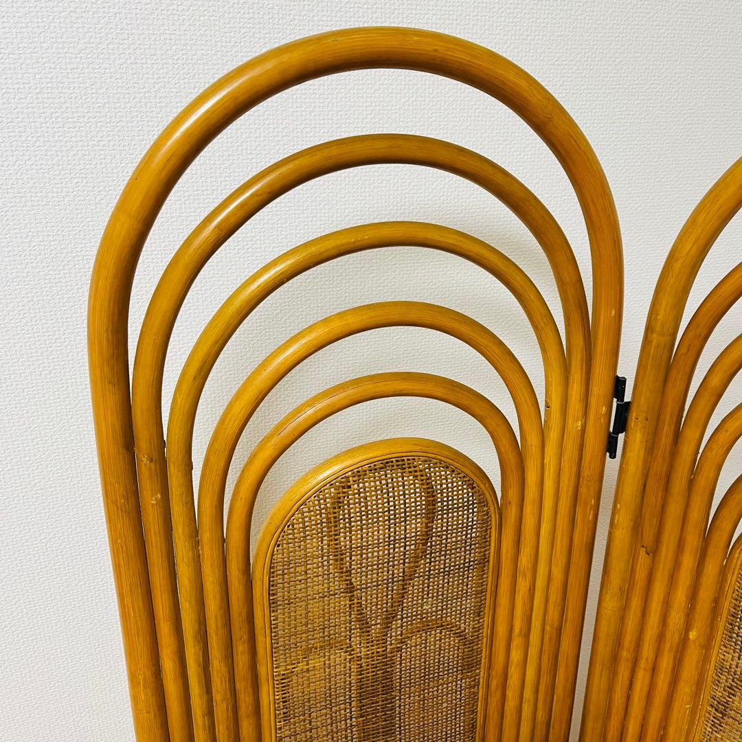 昭和レトロ エスニック 4連衝立 ラタンパーテーション 間仕切り パーティション