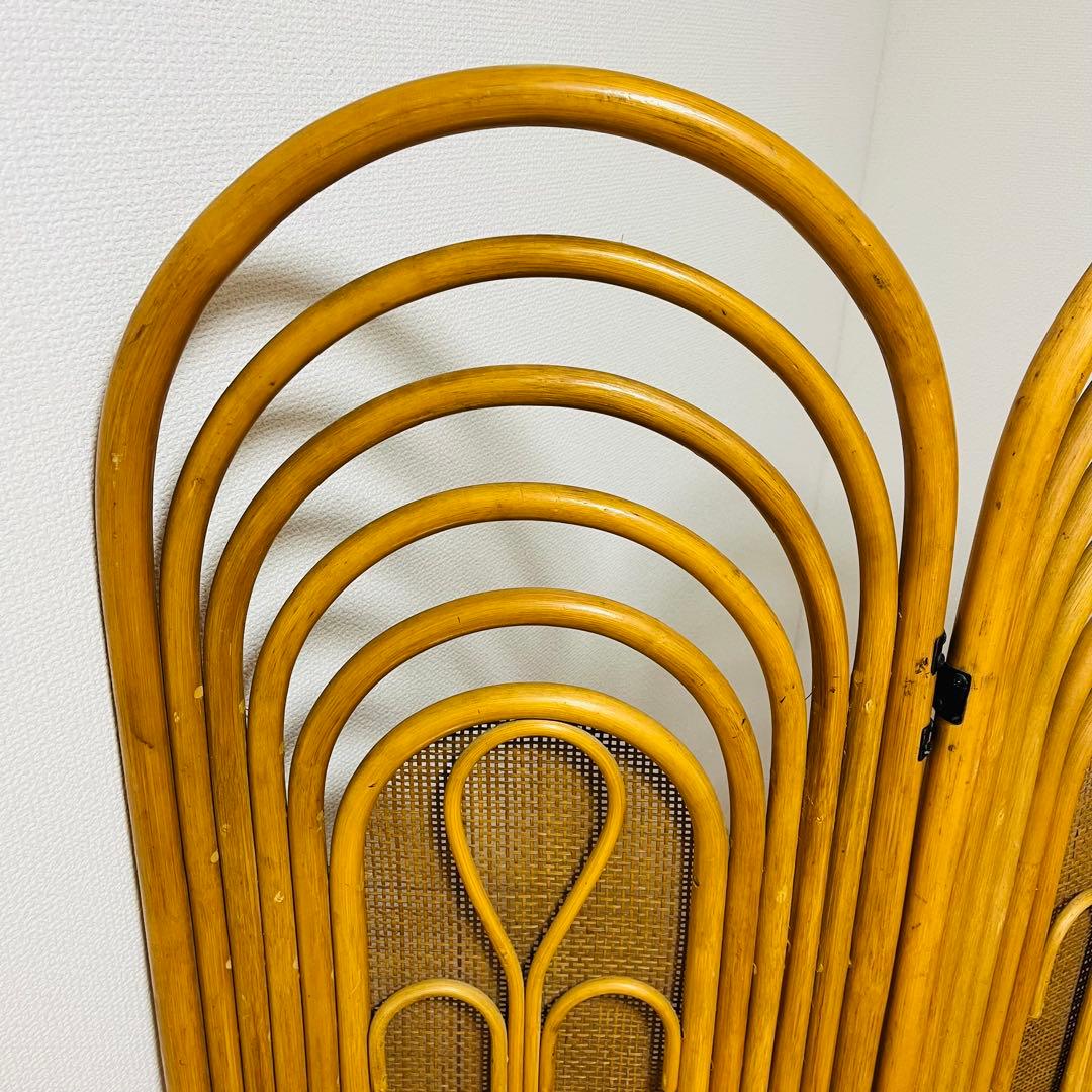 昭和レトロ エスニック 4連衝立 ラタンパーテーション 間仕切り パーティション