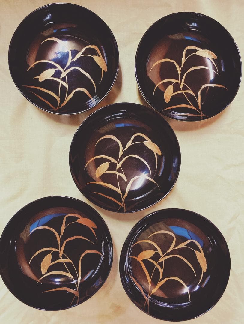 【値下げ】 京蒔絵 鶉 うずら 蒔絵 蓋付椀 【5客】