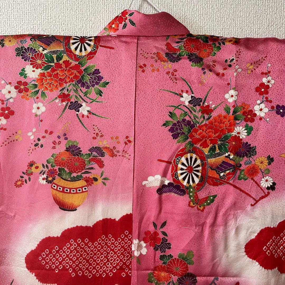 七五三　7歳　ピンク　アンティーク　着物セット　正絹