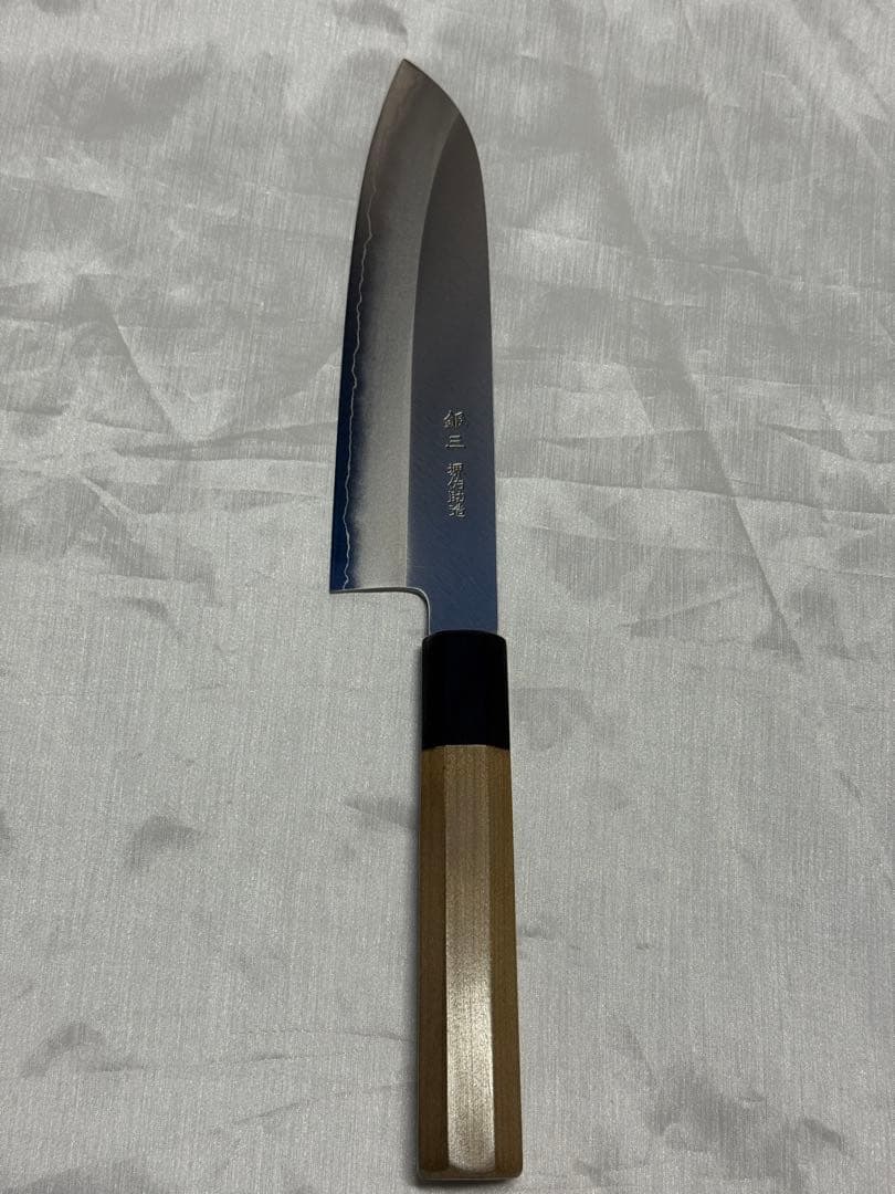 堺佑助造　銀三　包丁　水牛柄　上木