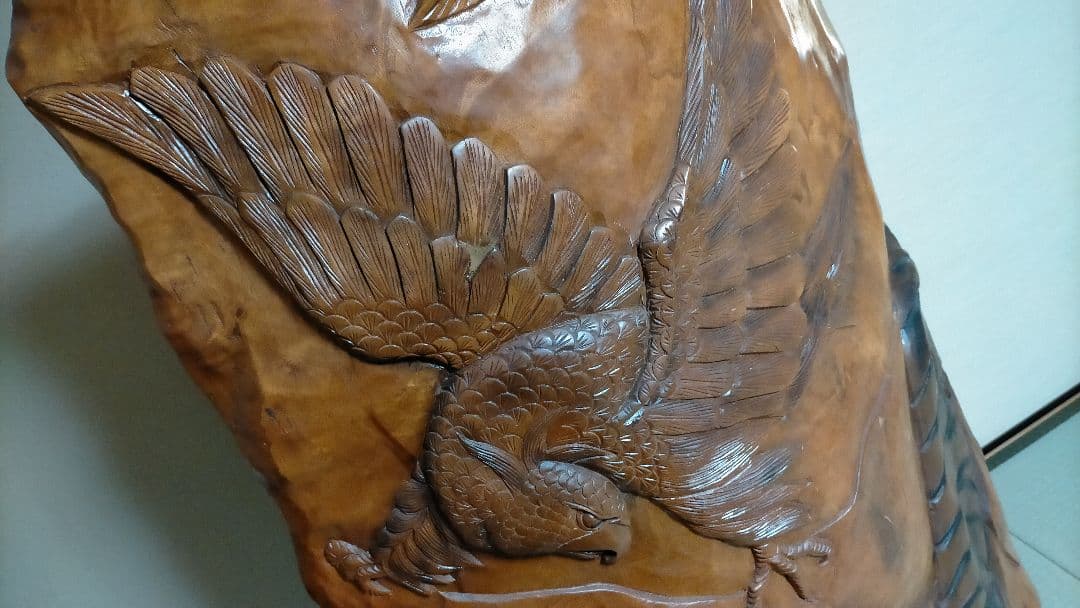 【職人一刀彫】 高級 欅 ついたて 鷹＆虎 衝立 国産工芸 希少 迫力　和風