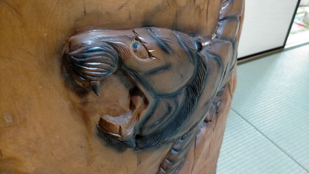 【職人一刀彫】 高級 欅 ついたて 鷹＆虎 衝立 国産工芸 希少 迫力　和風