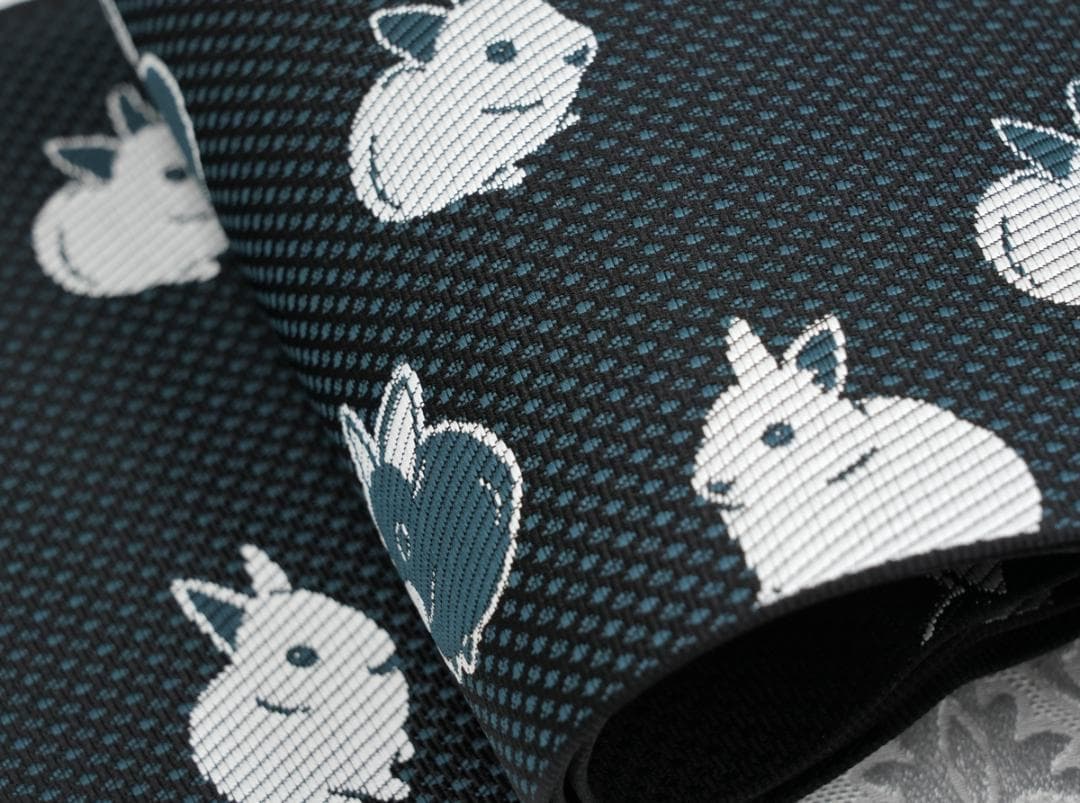 限定柄！新品 博多織 協和織 両面長尺小袋帯 半幅帯 ウサギ柄③ 口とじ加工込