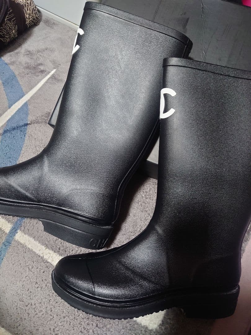 新品シャネルラバーブーツブラック長靴レインブーツ24cm~24.5cm