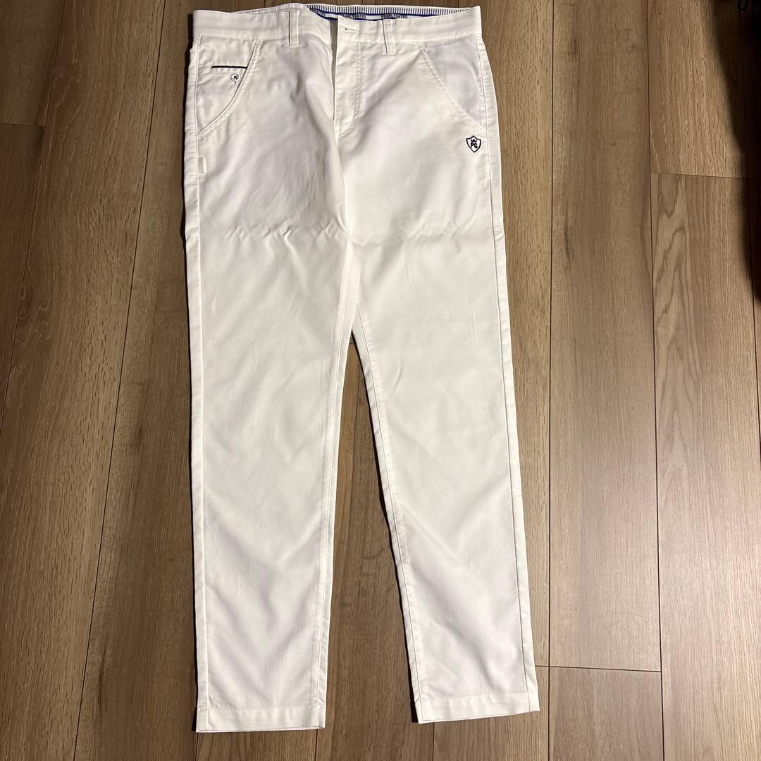 【美品】パーリーゲイツ ロゴ入りホワイトゴルフパンツ