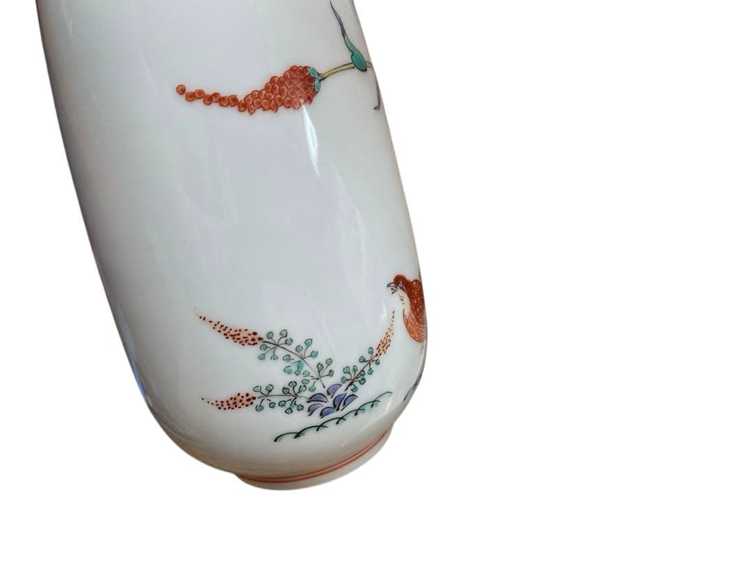 花瓶　一輪挿し　十四代　柿右衛門　錦花鳥　共箱入　未使用