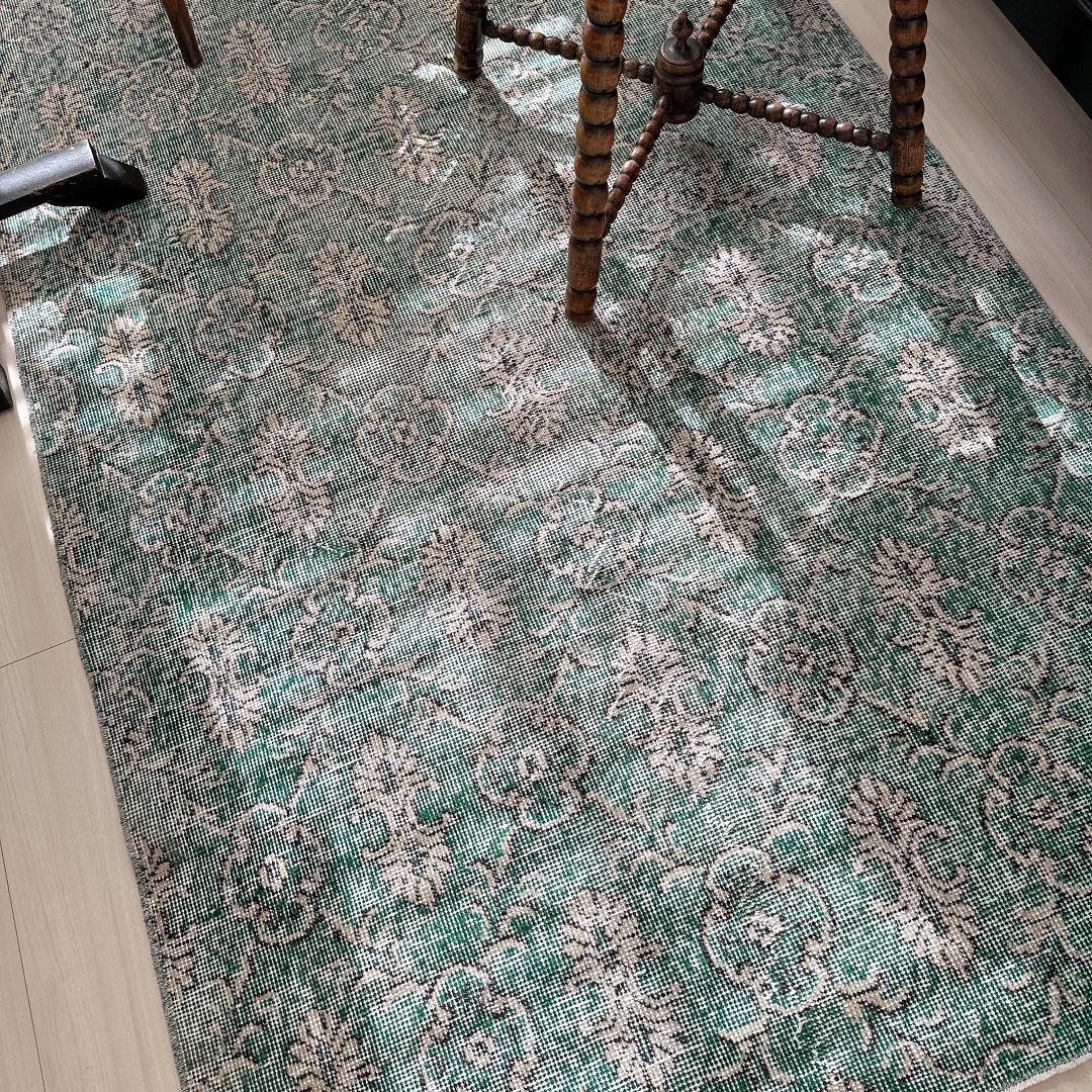 トルコヴィンテージラグ A34 レア 人気柄 紋章柄 グリーン ターコイズ