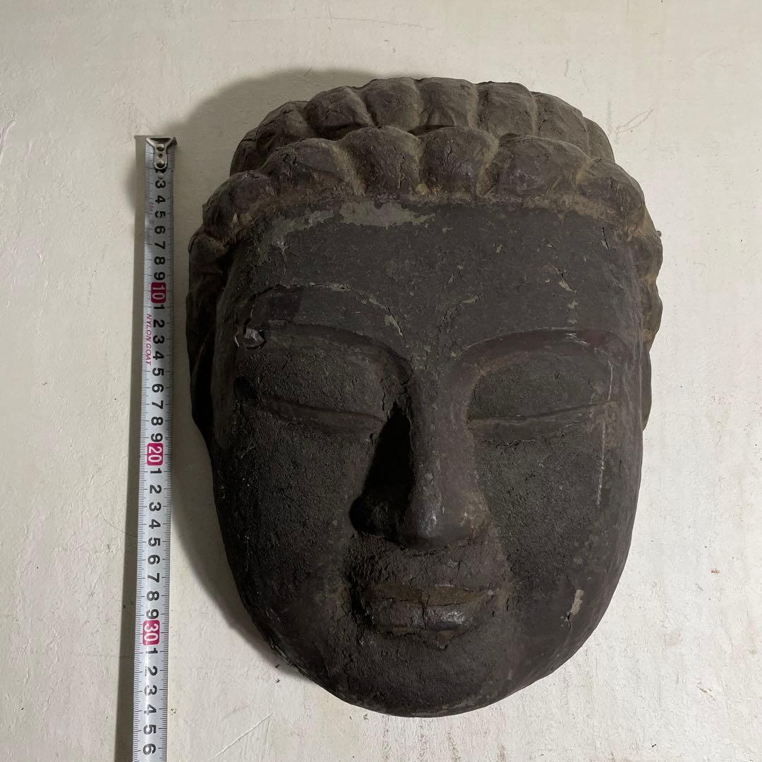 珍品 大きめ 仏頭 お面 35cm 骨董品 アンティーク
