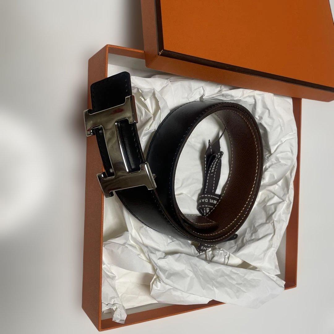 HERMES レザー ベルト ブラック ブラウン