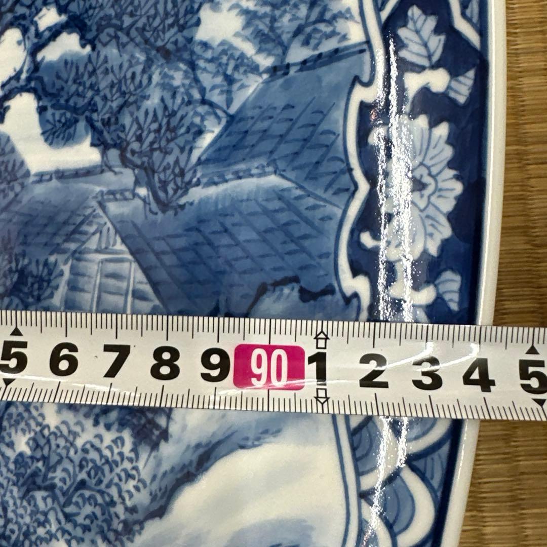 引き取り限定　神右衛門　染付山水絵　大皿　直径約93.5㎝東な7-1220☆2F